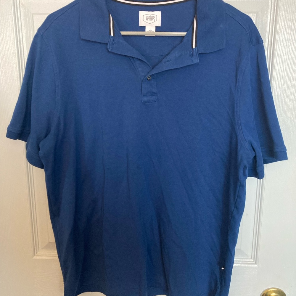 Berkley Jensen Men's Blue Polo Shirt short sleeve 100% cotton size large